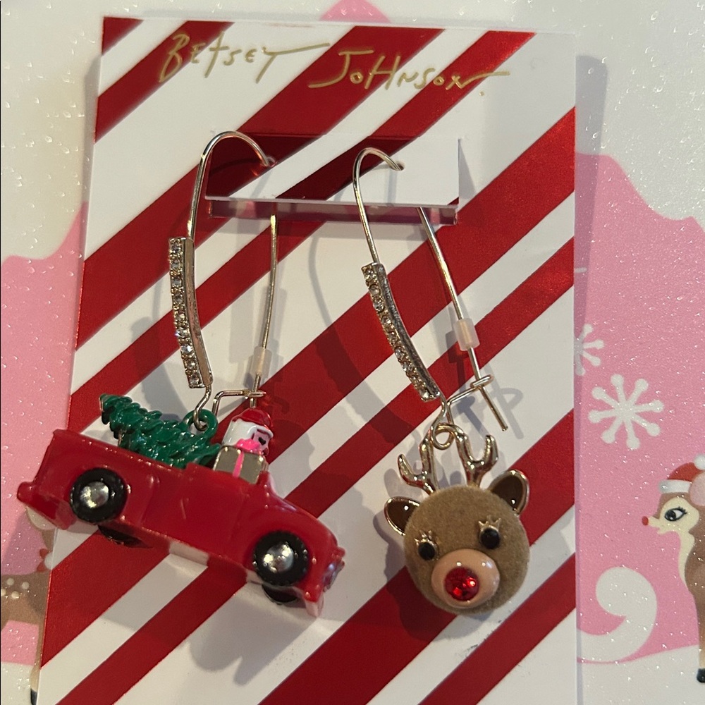 BETSEY JOHNSON Christmas Santa Truck Rudolph Mismatch Shepherd Hook Earrings NWT